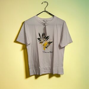 Oscar de la Renta White Tee with Green and Yellow banana Design